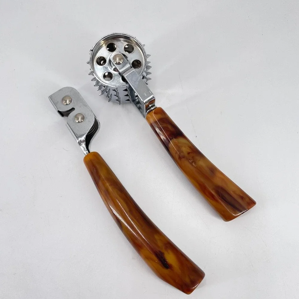 Vtg Bakelite Handle Rolling Meat Tenderizer Knife Sharpener Set Marbled